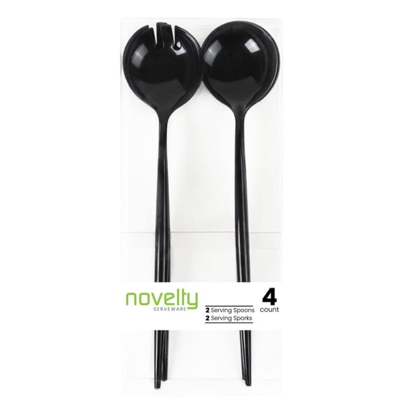 12 Piece Set of Novelty Serving Spoon & Spork Black for Dinner Parties, Wedding, Thanksgiving