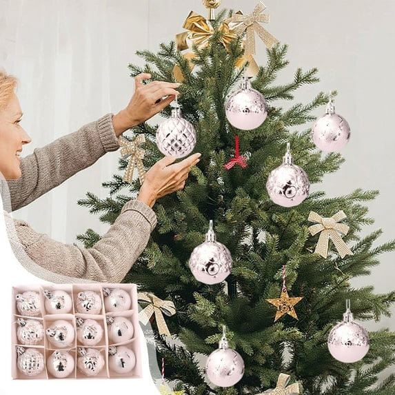 12-Piece Shatterproof Christmas Ball Collection with Assorted Styles for Comprehensive Tree Decoration, 1.97″ Mixed Design Holiday Ornaments Silver