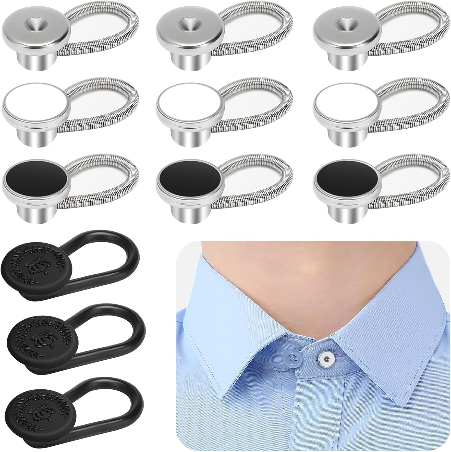 20-Pack Shirt Collar Button Extenders For Men - 5 Style Elastic Extenders For Dress Shirts