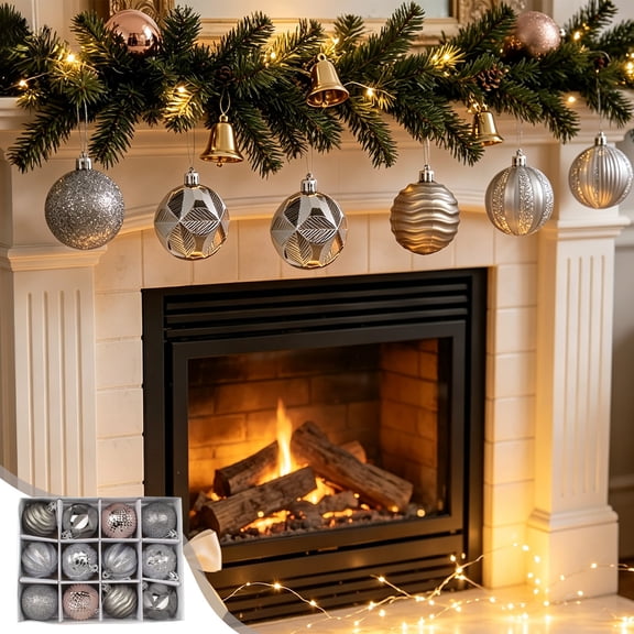 12-Piece Silver Christmas Ball Ornaments, 6 cm Patterned Holiday Hanging Bauble Set for Christmas Tree, Wreath and Garland Decorating at Home