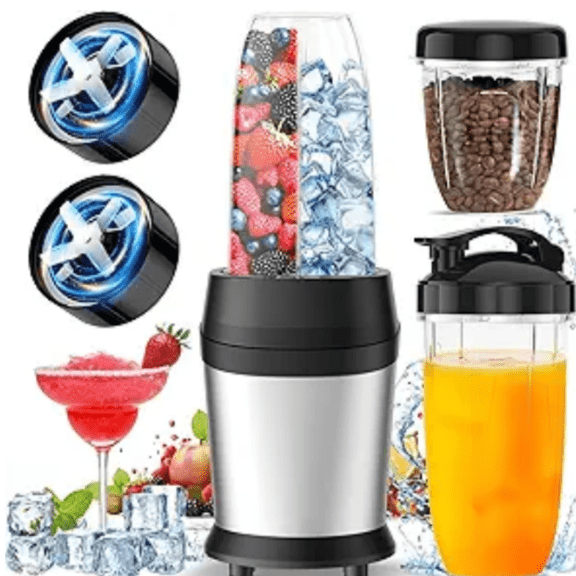12-Piece Smoothie Blender Maker 25,000 RPM Personal Blender for Ice Crushing Smoothies & Frozen Drinks Nuts with 23oz, 32oz, 37oz Portable Cups Two 6-Leaf Stainless Steel Blades, Silver