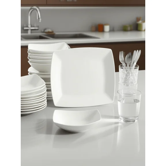 ‌12-Piece Square Dinnerware Set - Modern Everyday White Plates & Bowls (Service For 4) - Versatile Tableware For Casual & Formal Dining - Hosting Enthusiasts