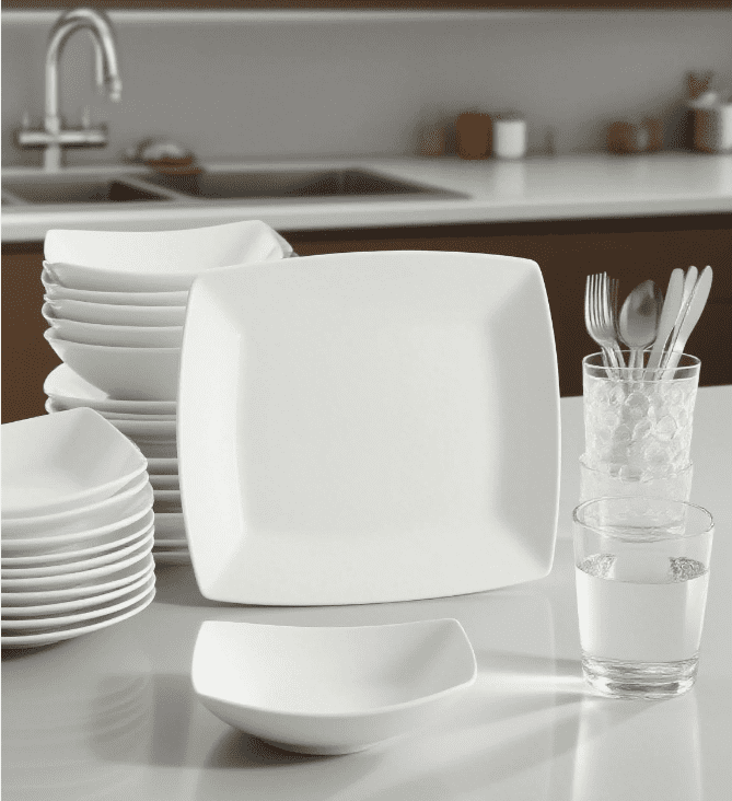 Square Tableware 12-Piece Square Dinnerware Set - Modern Everyday White Plates & Bowls ...