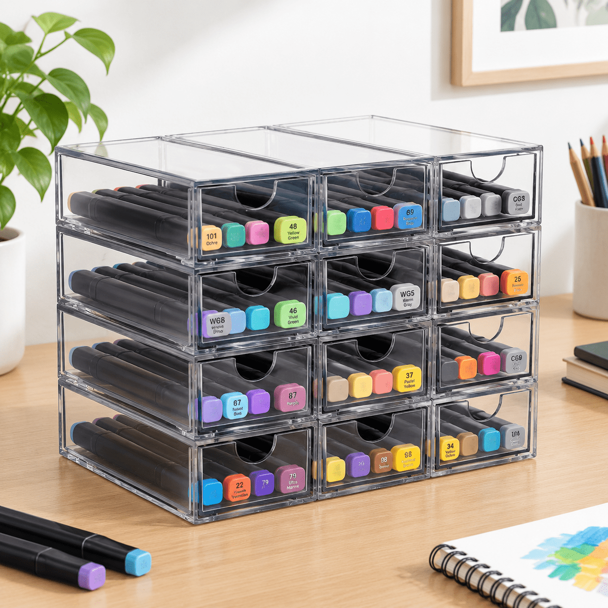 Storage Drawerws 12-Piece Stackable Desktop Storage Drawers, Color A3, 9.45 x 8.43 x 6. ...