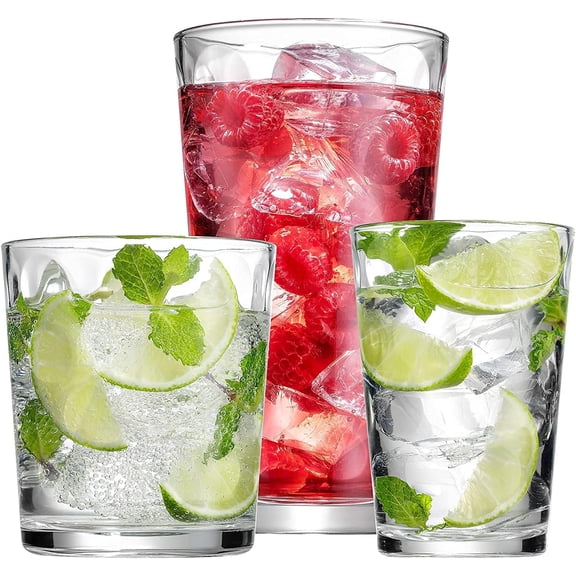 12-Piece Stackable Drinking Glass Set, Mixed Sizes For Everyday And Entertaining Use