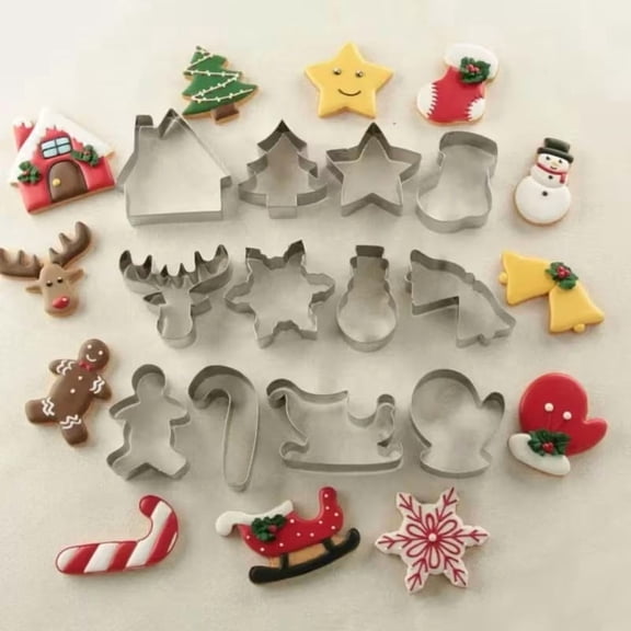 12-Piece Stainless Steel Christmas Cookie Cutters Set Durable Baking Molds for Holiday Treats, Festive Shapes for Gingerbread, Sugar Cookies, and Fondant