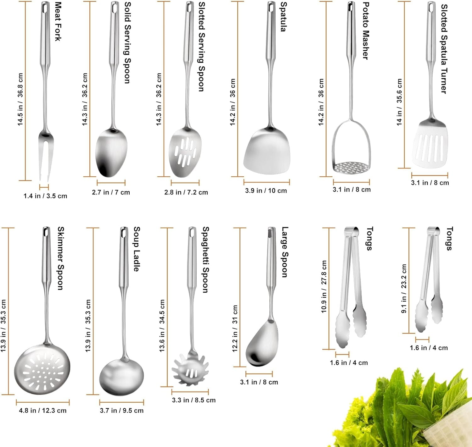 12-Piece Stainless Steel Cooking Utensils Set with Ergonomic Handles for Home and Commercial Kitchens