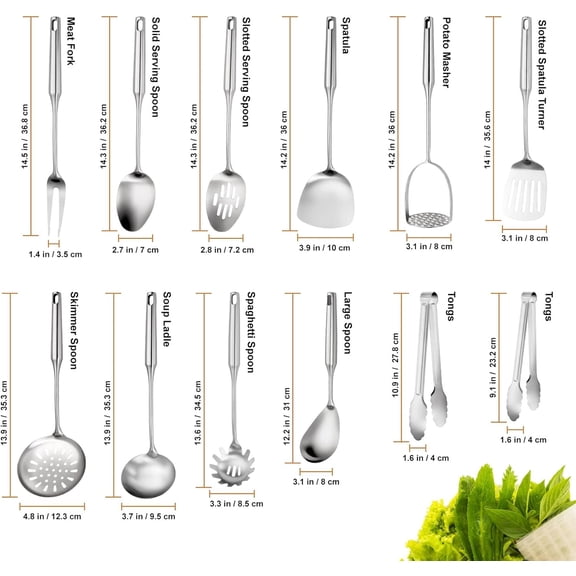 12-Piece Stainless Steel Cooking Utensils Set with Ergonomic Handles for Home and Commercial Kitchens
