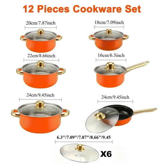 12-Piece Stainless Steel Cookware Set, Dual Handle Cooking Pots with Lids, Compatible with Induction and Gas Stove, Multi-Purpose for Soup, Hot Pot, Pasta and Seafood