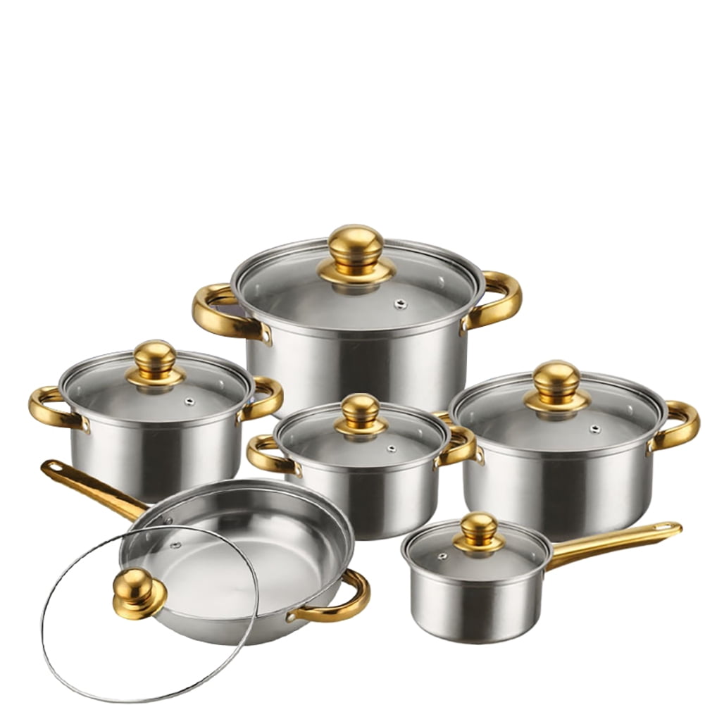 12-Piece Stainless Steel Cookware Set with Lids - Nonstick Induction ...