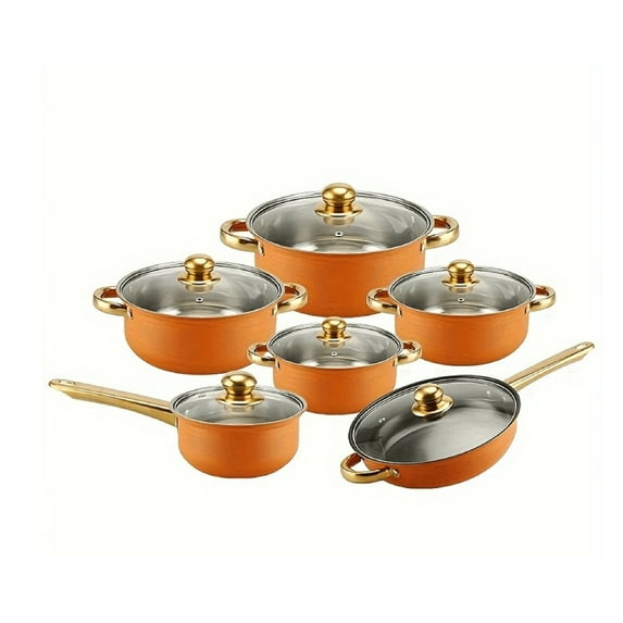 12-Piece Stainless Steel Cookware Set - Non-Stick Frying Pans, Durable & Easy To Clean, Soup & Sauce Pots With Lids - Multipurpose Kitchen Essentials For Home & Restaurant Use
