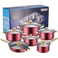 thumbnail image 1 of 12-Piece Stainless Steel Cookware Set, Nonstick Pots and Pans Kitchen Set with Lids, Durable Induction Compatible, for Home, Restaurant, Gas & Electric Stoves – Red, 1 of 13