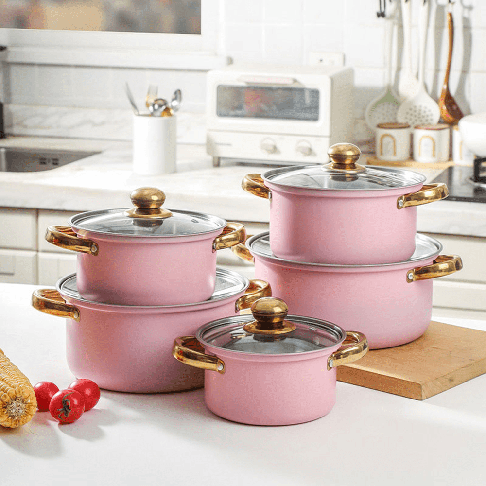 12-Piece Stainless Steel Cookware Set-Wire Handle Pot Set Stainless ...