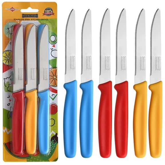 12-Piece Stainless Steel Serrated Steak Knives, Sharp Kitchen Knives with Non-Slip Handles for Home & Restaurant