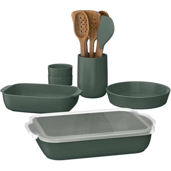 12-Piece Stoneware Bakeware & Kitchen Tools Set Thyme Green