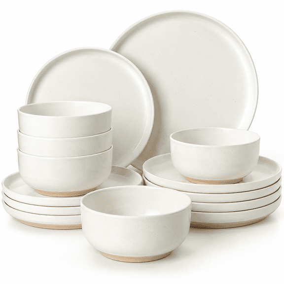 12-Piece Stoneware Dinnerware Set for 4, Speckled Plates and Bowls, 10.2-Inch Dinner Plates, 8-Inch Salad Plates, 5.5-Inch Cereal Bowls, Microwave and Dishwasher Safe