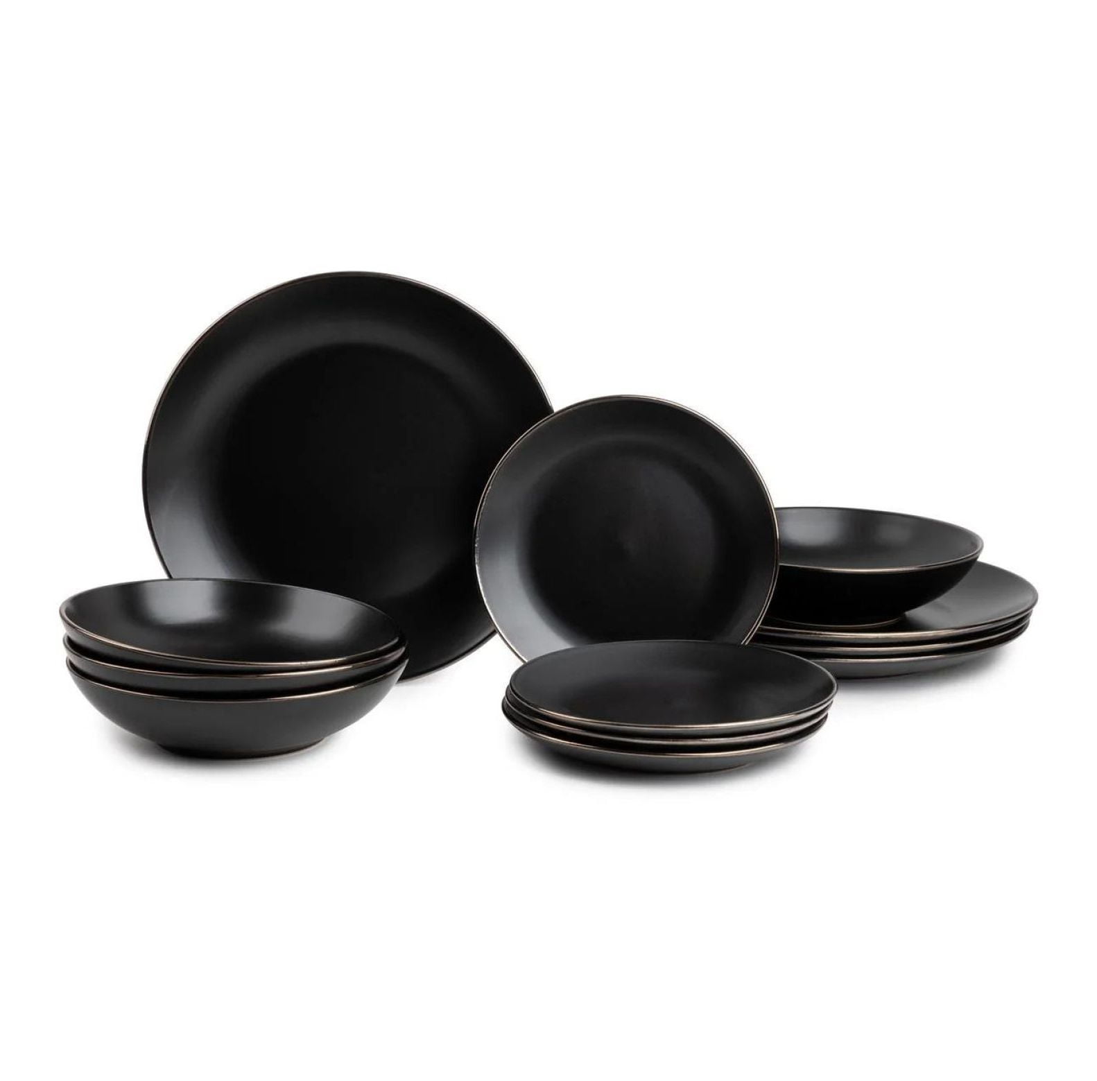 12-Piece Stoneware Dinnerware Set, Black Onyx Collection - Walmart.com