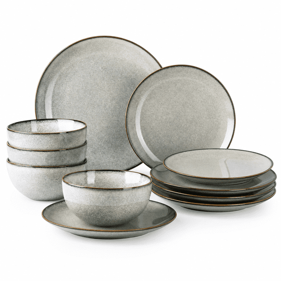 12-Piece Stoneware Dinnerware Set, Service for 4, Green Wheat