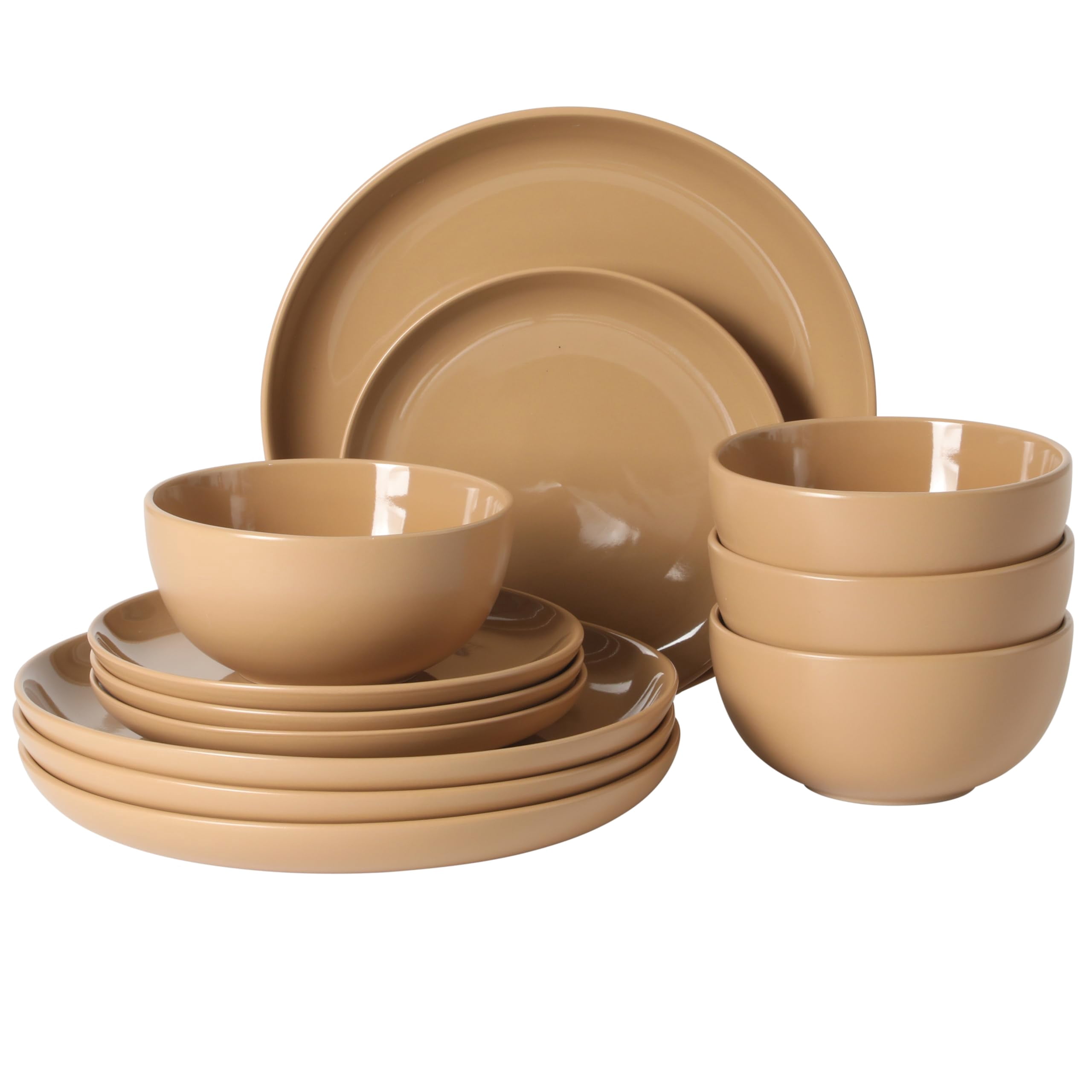 12-Piece Stoneware Dinnerware Set for 4, Cream Round Plates and Bowls, Modern Matte Finish, Microwave and Dishwasher Safe