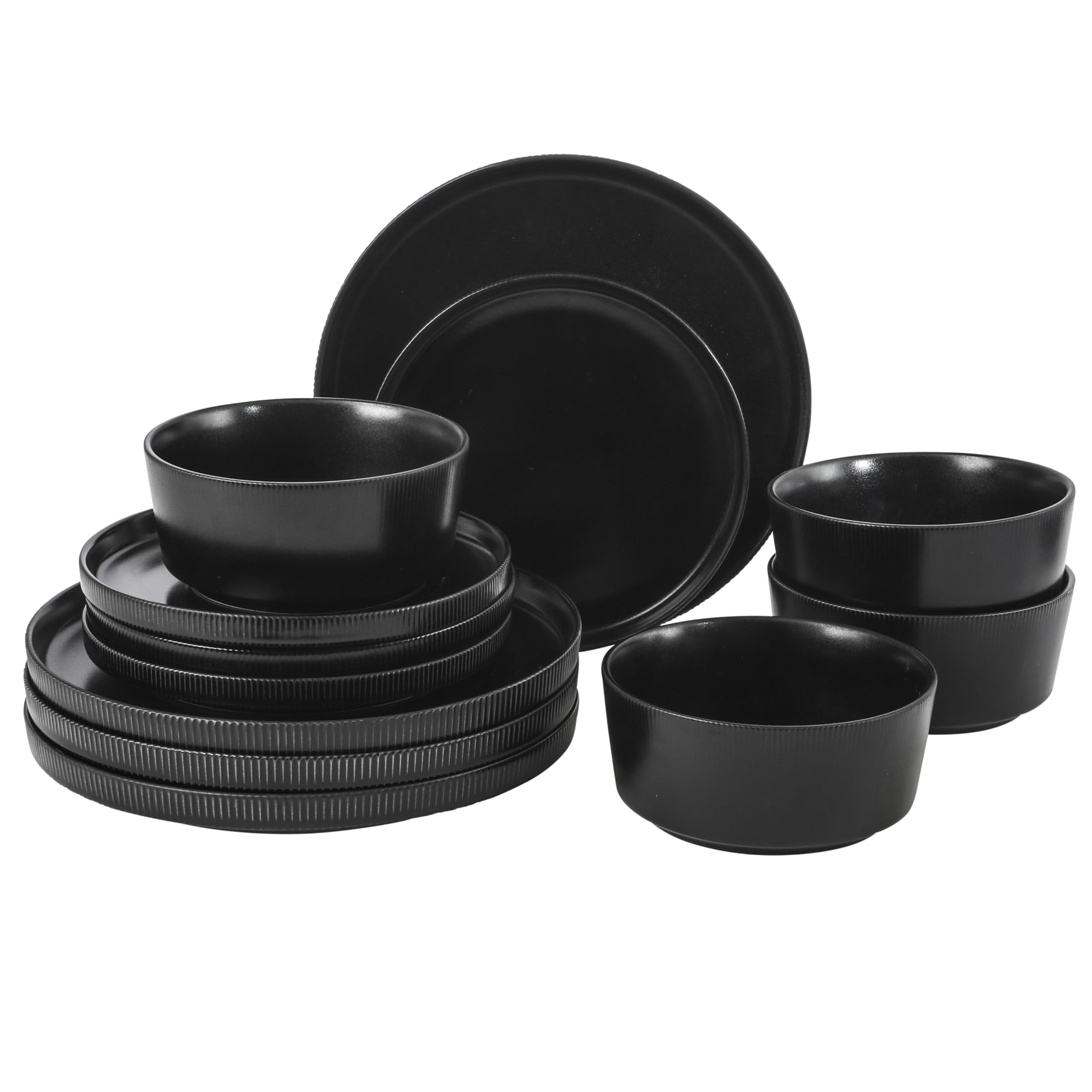 12-Piece Stoneware Dinnerware Set for 4, Cream Round Plates and Bowls, Modern Matte Finish, Microwave and Dishwasher Safe