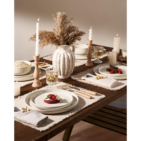 12-Piece Stoneware Dinnerware Set for 4 with Reactive Glaze and Flared Rim - Modern Rustic Shell Beige