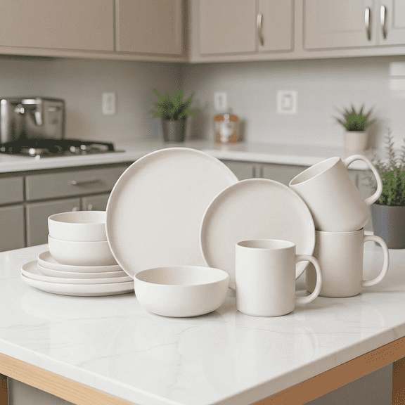 12-Piece Stoneware Dishware Sets with Mugs, Microwave & Dishwasher Safe, Non-Toxic Dish Set, Plate Set, Stackable Matte Glaze Kitchenware for 3