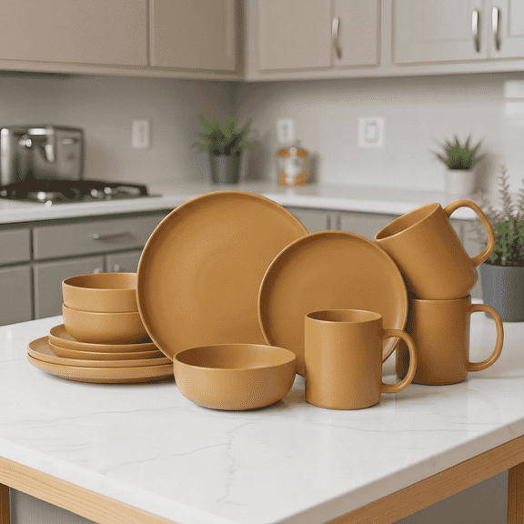 12-Piece Stoneware Dishware Sets with Mugs, Microwave & Dishwasher Safe, Non-Toxic Dish Set, Plate Set, Stackable Matte Glaze Kitchenware for 3