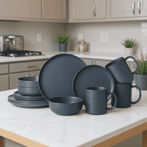 12-Piece Stoneware Dishware Sets with Mugs, Microwave & Dishwasher Safe, Non-Toxic Dish Set, Plate Set, Stackable Matte Glaze Kitchenware for 3
