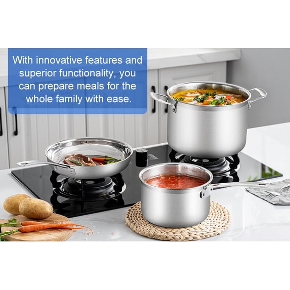 12-Piece Tri-Ply Stainless Steel Cookware Set, 2.8mm Thick, Includes Skillets, Saucepans, Sauté Pan, Stockpot & Steamer Insert with Lids