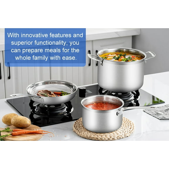 12-Piece Tri-Ply Stainless Steel Cookware Set, 2.8mm Thick, Includes Skillets, Saucepans, Saut Pan, Stockpot & Steamer Insert with Lids
