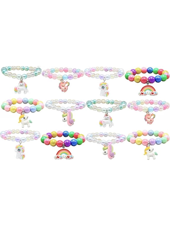 12 Piece Unicorn Rainbow Beaded Bracelets