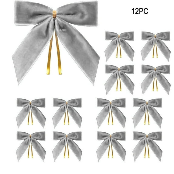 12-Piece Velvet Christmas Bow Decoration Set with Hanging Ribbons, Holiday Wreath and Christmas Tree Ornaments for Home Seasonal Display and Festive Party Décor
