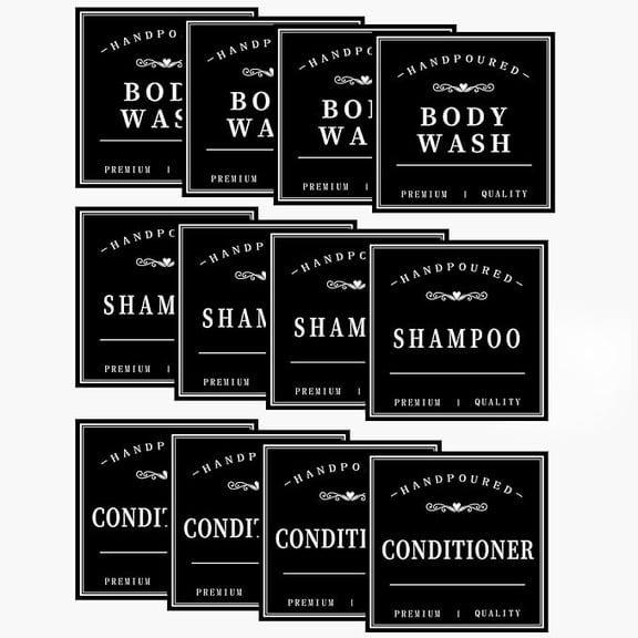12 Piece Waterproof Soap Dispenser Labels Black