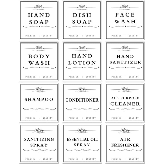 12 Piece Waterproof Soap Labels for Glass and Plastic Bottles