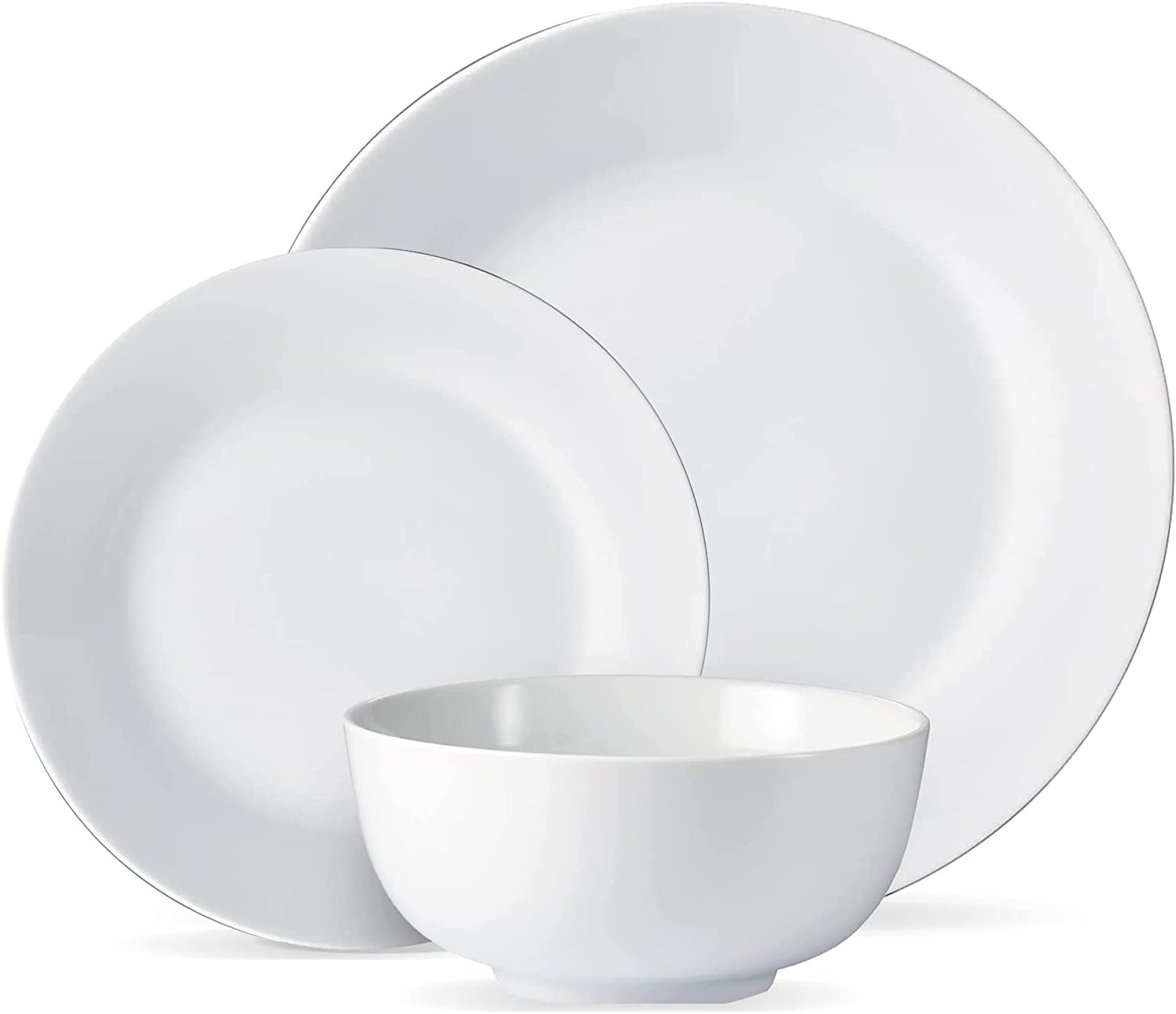 . 12-Piece White Porcelain Dinnerware Set, Includes 4 Dinner Plates, 4 ...