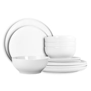 QUANSHANGJU Modern 12-Piece White Porcelain Dinnerware Set, Chip-Resistant, Dishwasher Safe, Microwave Safe, Service for 4