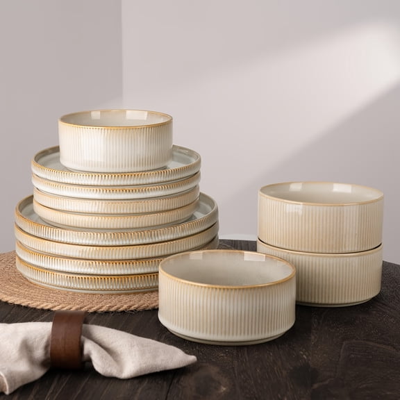 12 Piece White Stoneware Dinnerware Set Microwave Dishwasher Safe Daily Dining Gift