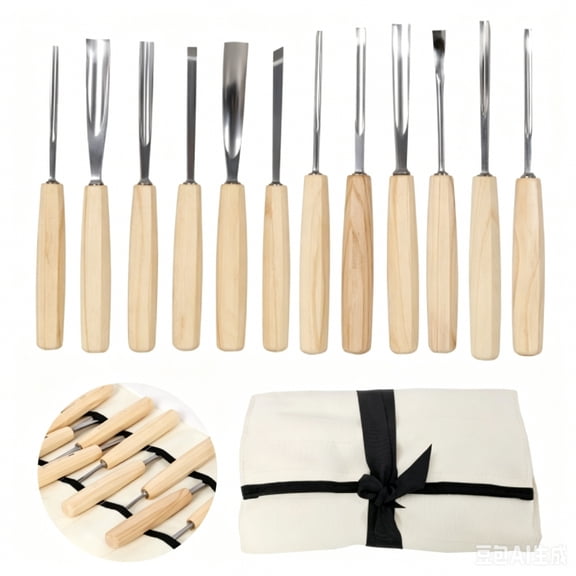 12-Piece Wood Carving Chisel Set 60CRV Steel Sharp Blades with Willow Wood Handle Portable Carving Tools Kit with Canvas Bag for Beginner Professional Woodworking