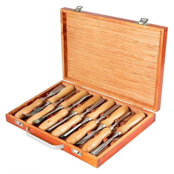 12-Piece Wood Lathe Chisel Set - 3.75" Blade - Woodworking Carving Tools with Case