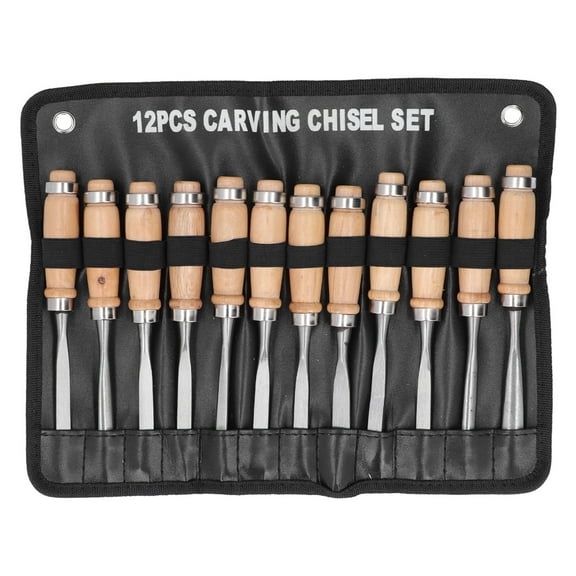 12-Piece Wood Turning Chisel Set, 8-Inch High-Speed Steel Professional Woodworking Carving Tool Kit for DIY Carpentry Projects