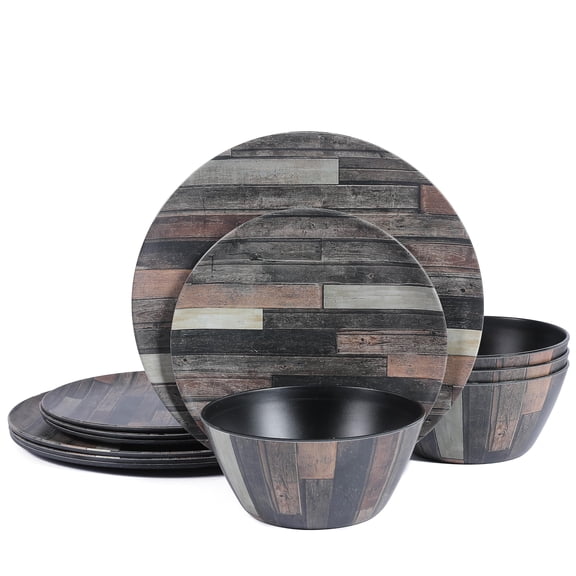 12 Piece Wood-mix Dinnerware Set For Indoor Outdoor Dining