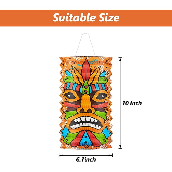 12 Pieces 10 Inch Hawaii Party Decorations Paper Tiki Lanterns Luau Tropical Hanging Supplies Lanterns for Birthday Outdoor Summer Jungle Party Decorations Hawaii Bar Supplies
