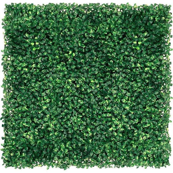 12 Pieces 20"x 20" Artificial Boxwood Panel Grass Wall Hedge Privacy Screen UV Protected Outdoor Indoor Use Garden Decorative Fence Backyard Home Decor Dark Green