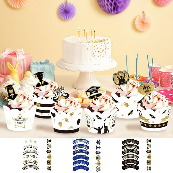 12 Pieces 2025 Graduation Cupcake Toppers Wrappers Congrats Grad Cake Decorations Class of 2025 Grad Graduation Party Supplies, Decorate Your Graduation Dessert Table with 6 Cakes Cup 6 Insert Cards