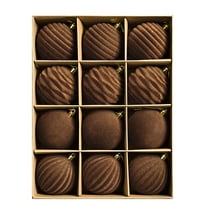 12 Pieces 3.15 Inch Large Velvet Christmas Balls Ornaments Vintage Ball Decorations Flocked Tree Hanging Ornaments Brown