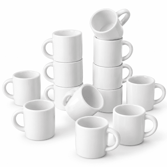 12 Pieces 3 Oz Espresso Mugs Cups Mini Coffee With Handles Porcelain Ceramic Smooth For Tea Drinks Cocoa Milk Water (white)