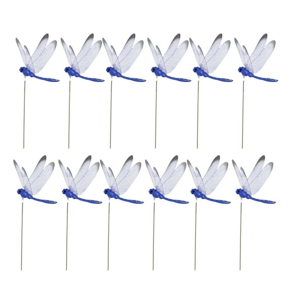 12 Pieces 3D Dragonfly Garden Decor, Dragon Fly Garden Stakes Dragonflies, Garden Ornaments Patio Decoration Dragonfly Stakes with Sticks, Blue, 3.3x2.16x9.8"