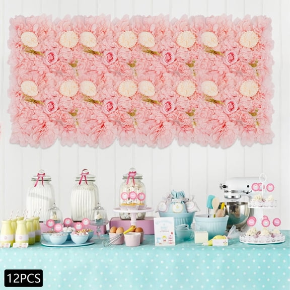 12 Pieces 3D Flower Wall Panel-12pcs Artificial Flower Wall Background Silk Rose Mat for Wedding Backdrop Wall Decor Shop Photo Backdrop Floral Wall Arrangement 15*15in, 38 * 38cm