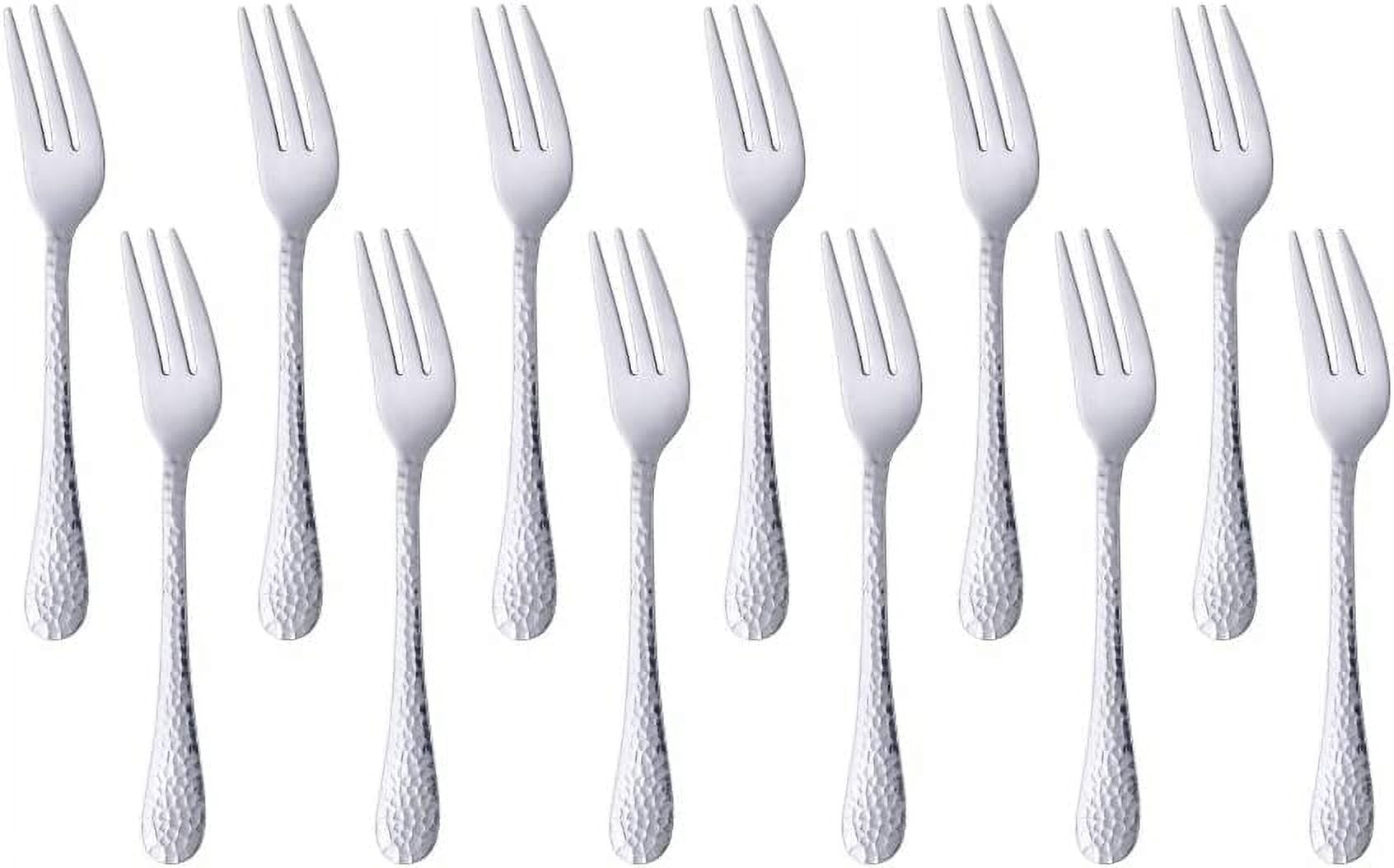 12-Piece Stainless Steel Tea Forks Set - 5.3 Inch Hammered Surface Dessert Forks For Restaurant & Home Use