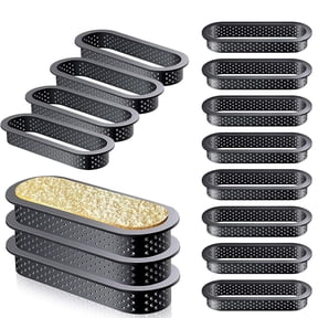 12 Pieces 5 Inch Oval Tart Rings Heat-Resistant Perforated Cake Mousse Ring Non Stick Bakeware Tart Mini Cake Mold Cake Rings for Baking Pies Quiche Cheese Cakes Desserts